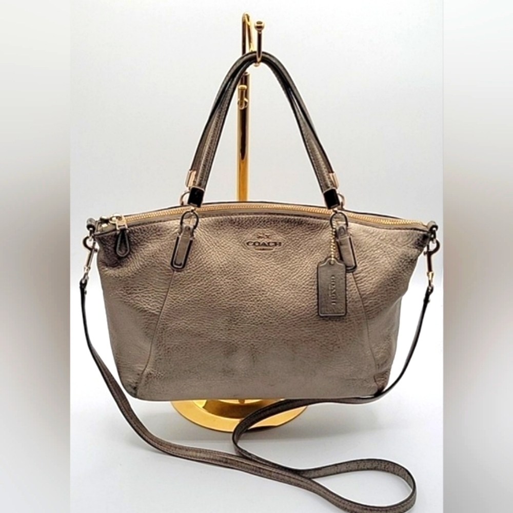 COACH Satchel w/ Crossbody Strap Metallic Pebbled Soft Leather Gold Hardware